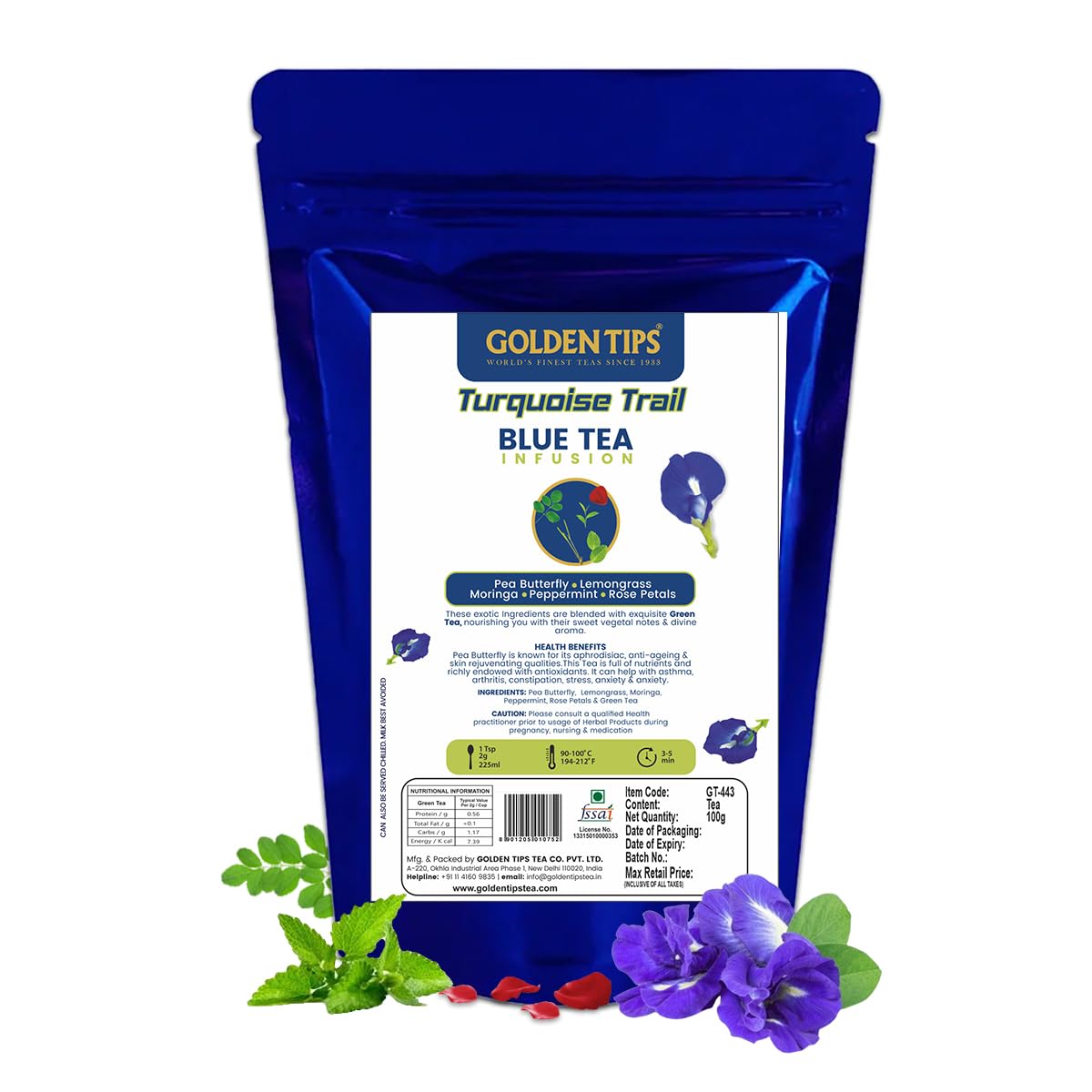 Golden Tips Turquoise Trail Infusion Blue Tea, Dried Butterfly Pea Flower, Premium Zipper (100gm- 50 cups) (B0CZHZKNF6) Amazon Price History, Amazon Price Tracker