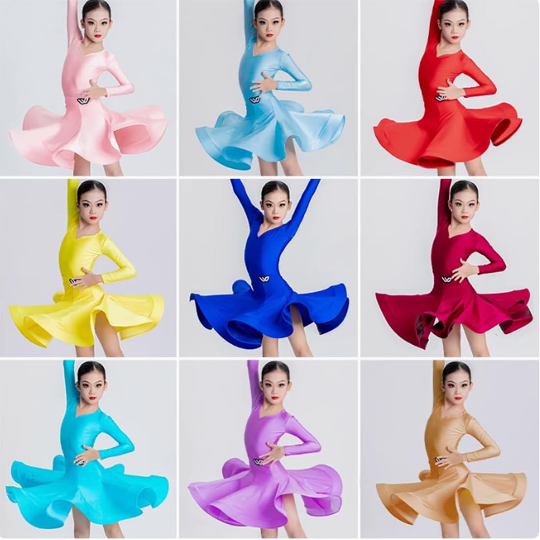 Vestito Da Danza Per Bambina A Maniche Lunghe – Tessuto Elastico In Nylon/Polyester/Elastan, Con Strass E Rete, Per Competizioni E Spettacoli