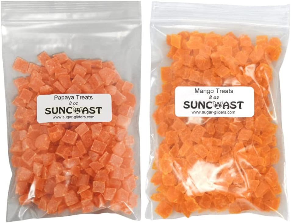 SunCoast Sugar Gliders Diced Mango 8 oz. + Diced Papaya 8 oz. (1 pound total)