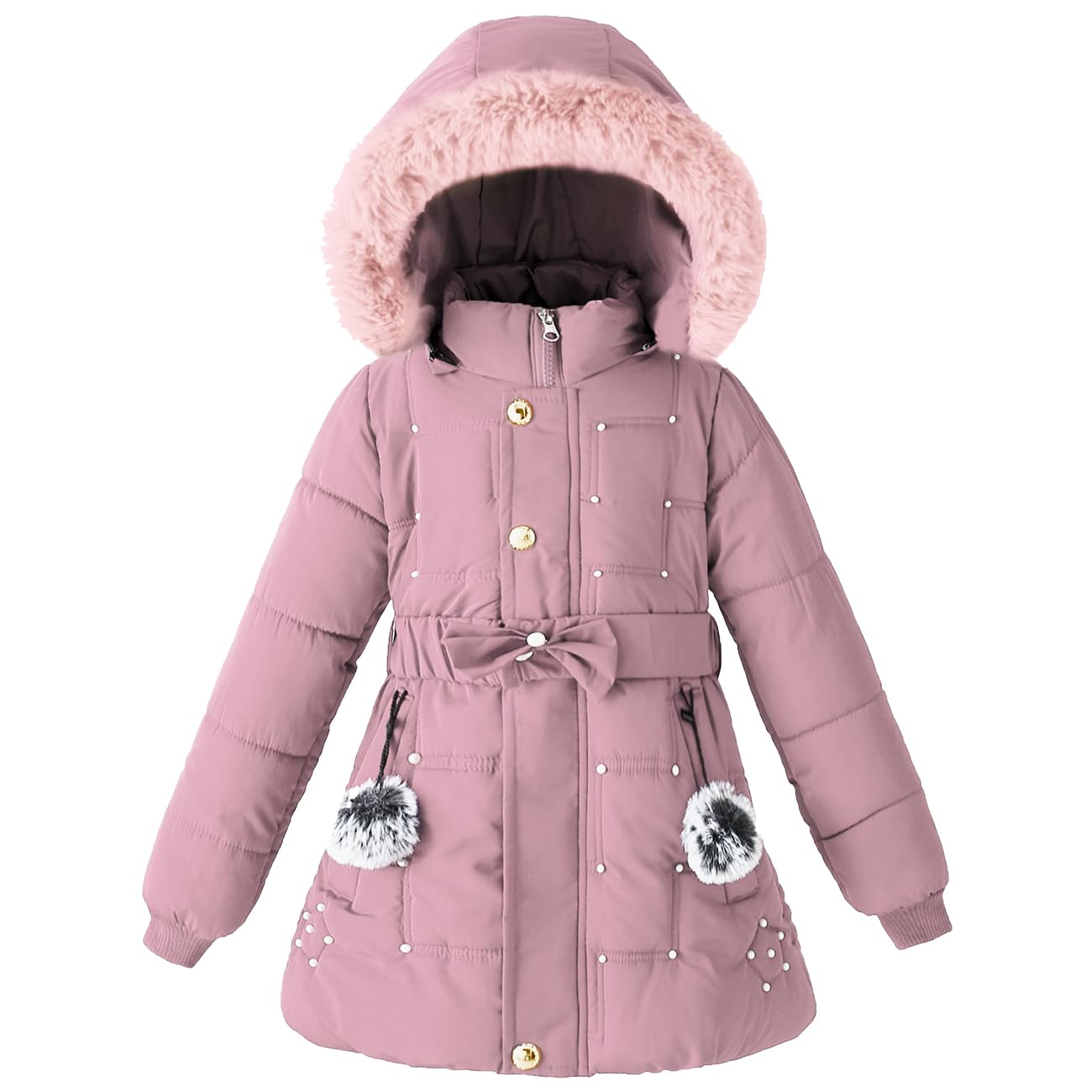 Podgina Girls Winter Dress Coats Faux Fur Hooded Fleece Jackets Waterproof Parka Outwear