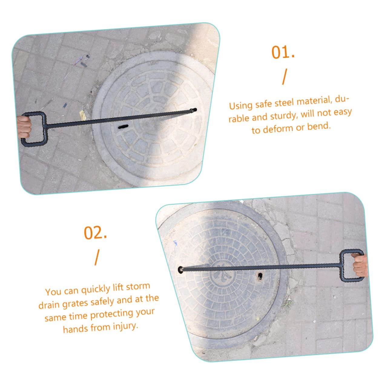 HOOTNEE Heavy Duty Manhole Cover Lifting Hooks Drain Lifter Hook for T-Shaped Lifting Steel Manhole Cover Hooks