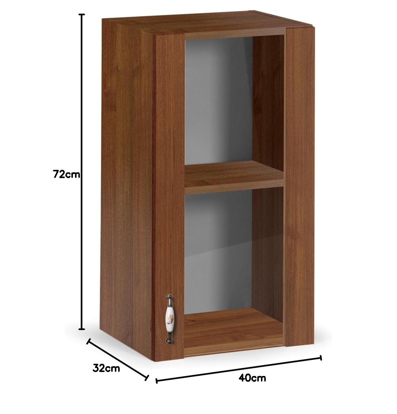 Pensile Cucina Sospeso 40 un'Anta con Vetrina 2 Ripiani Mobile in Legno Made in Italy H72xL40xP32 cm Facile da Montare (Noce Antico)