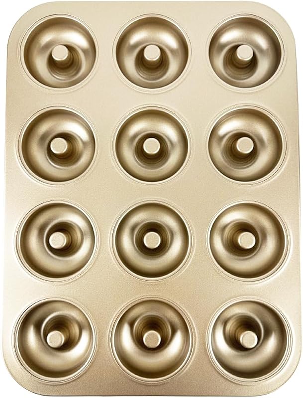 12 cavidades para hornear donuts, bandeja antiadherente para donas, anillo de acero al carbono, latas para hornear donuts, sartenes para donas, moldes para donas, bandeja para hornear