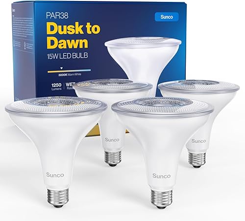 Sunco - Luz de inundación LED para exteriores, resistente al agua, PAR38, bombilla del atardecer al amanecer, 1250 LM, equivalente a 120 W 15 W,