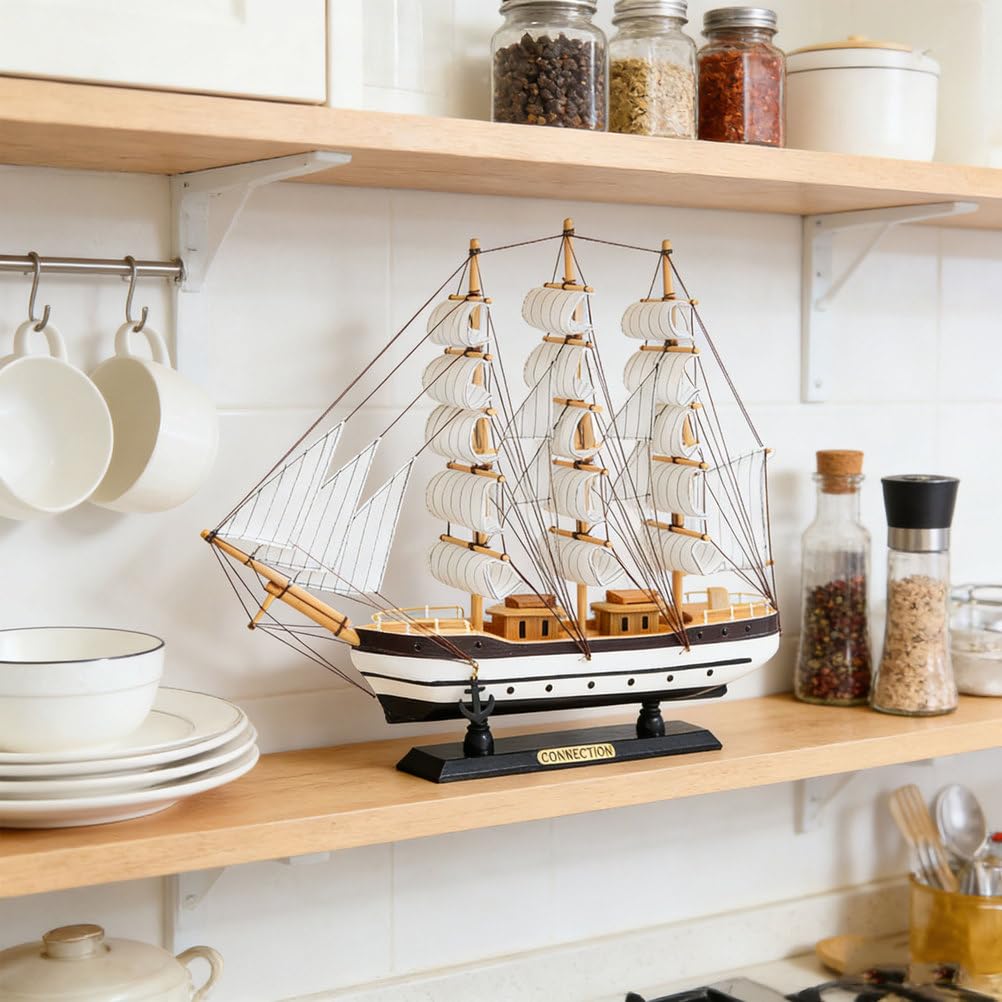 YLME Segelboot Modell Aus Holz, Europäisches Großsegelschiff, Nautische Dekoration Für Zuhause Und Büro, Handgefertigtes Maritimes Ornament Mit Stoffsegeln, Geschenk Für Männer/Geschichtsbegeisterte