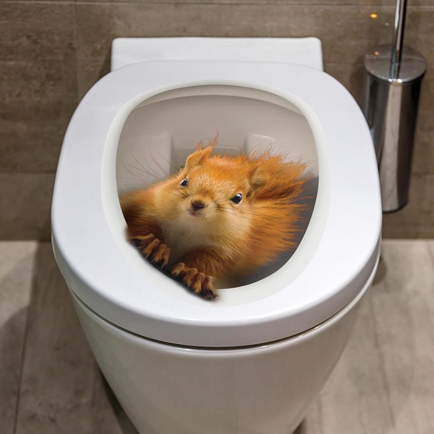 Yellow 3D Squirrel Toilet Seat Sticker - 3D Squirrel Toilet Seat Stickers, Bathroom Lid Sticker Funny Lid Stickers