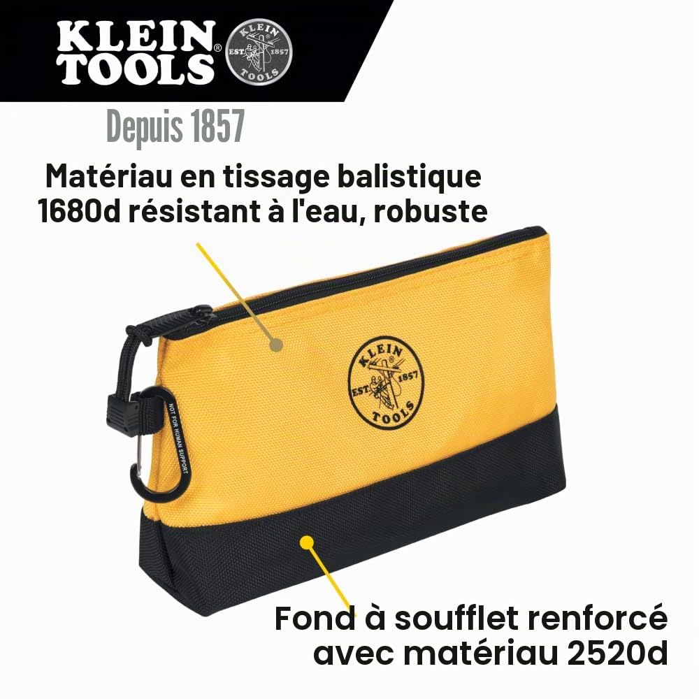 Klein Tools 55569 Lot de 5 Pochettes à Outils à Fermeture éclair avec mousquetons, Fond à Soufflet renforcé, résistant à l'eau 1680D, Plusieurs Tailles