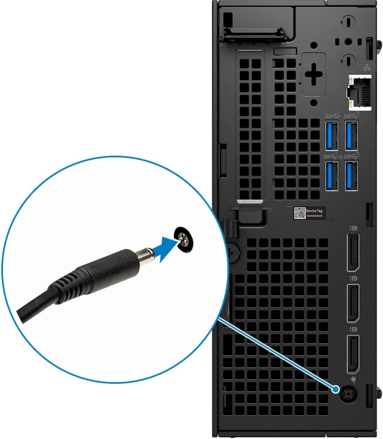 Detail of power cable connection to Dell Precision 3260