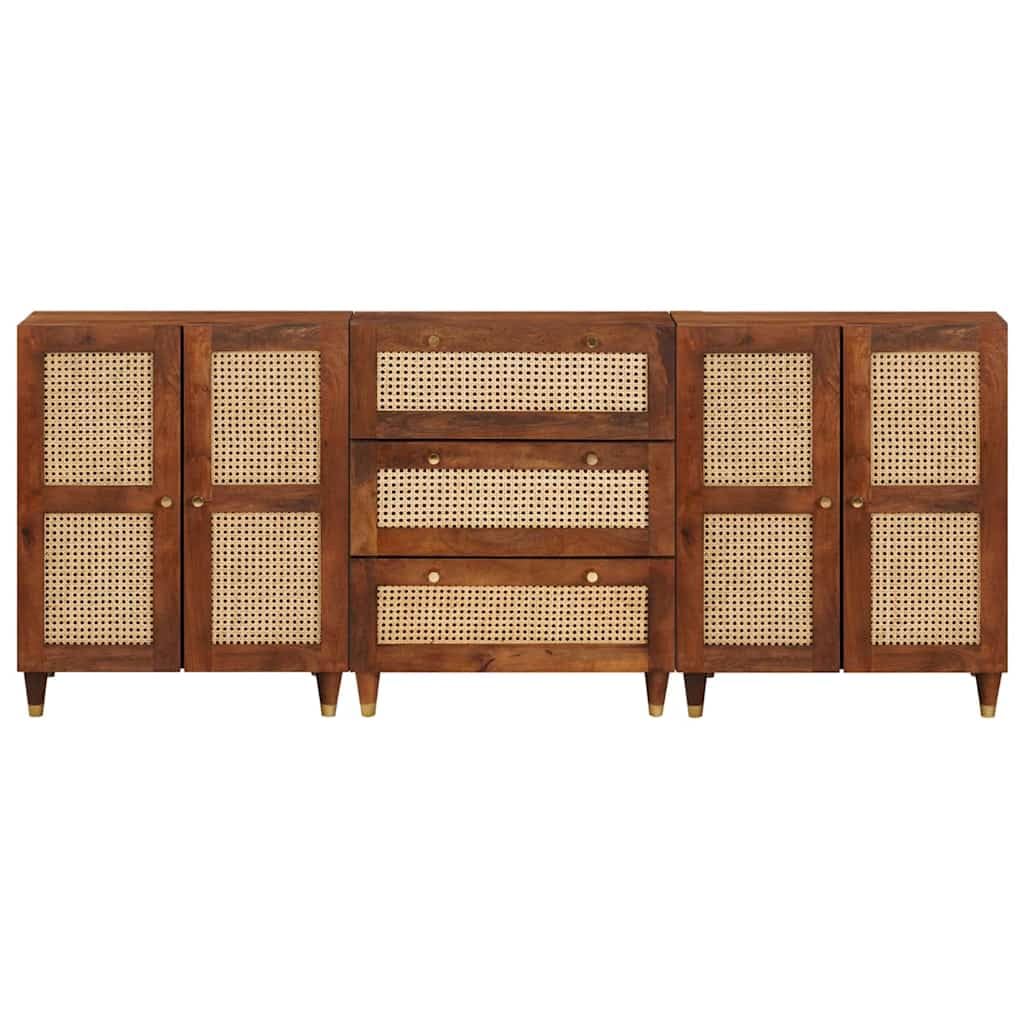 Credenza Set 3 PZ 180x33x75 cm Legno Massello Mango Marrone