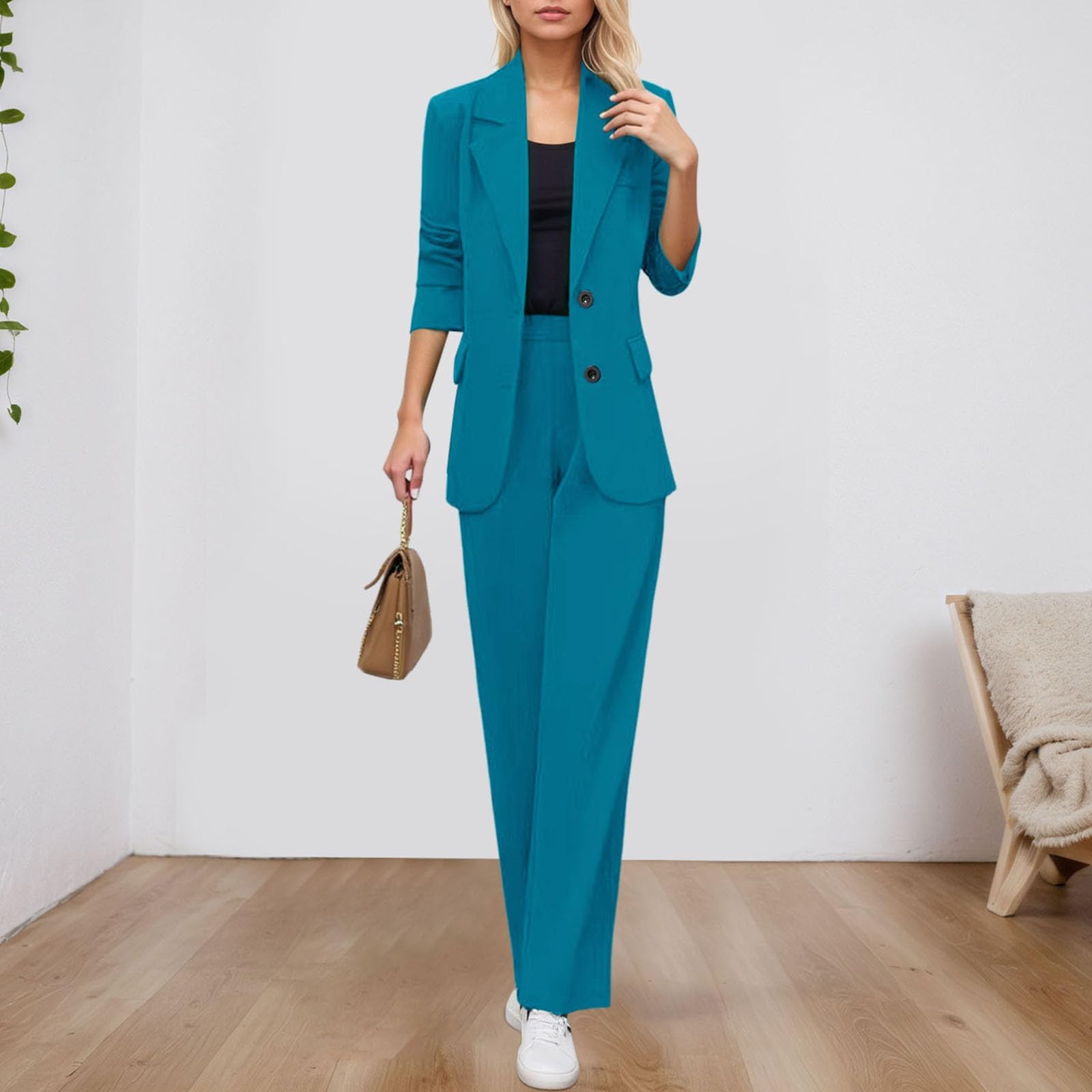 Elegantes Damen-Anzug-Set mit schmaler Passform und weitem Bein, formelles Business-Outfit, zweiteilige Hose