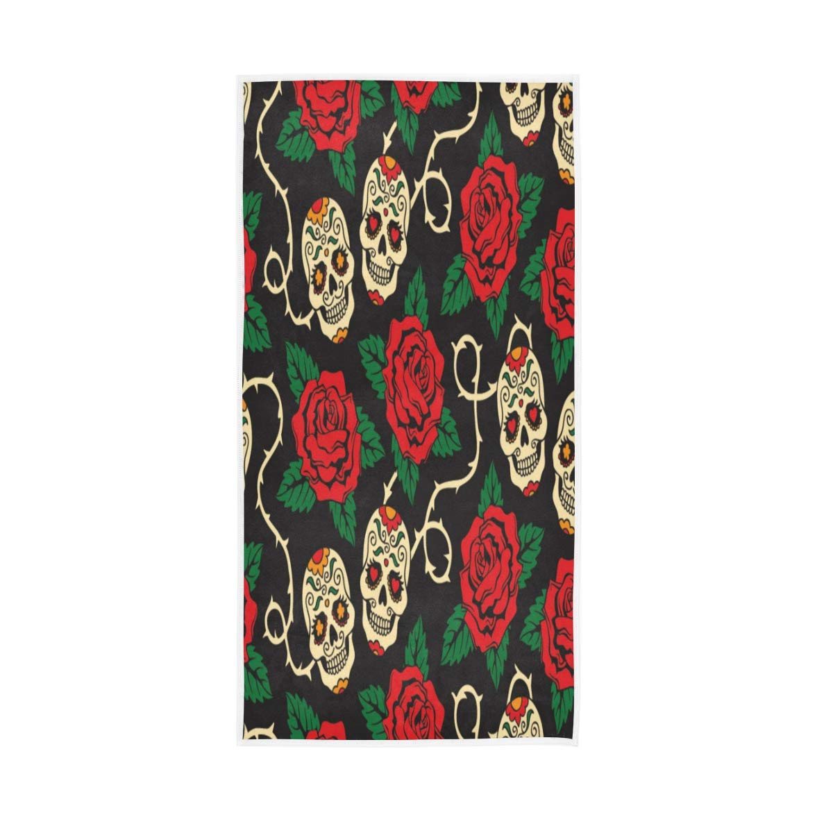 HUYGD Hand Towels Cotton Sugar Skull Floral Flowers Soft Towel Multipurpose Bathroom Beach Towel for Home Kitchen Swim Spa Gym, 30x15 inch
