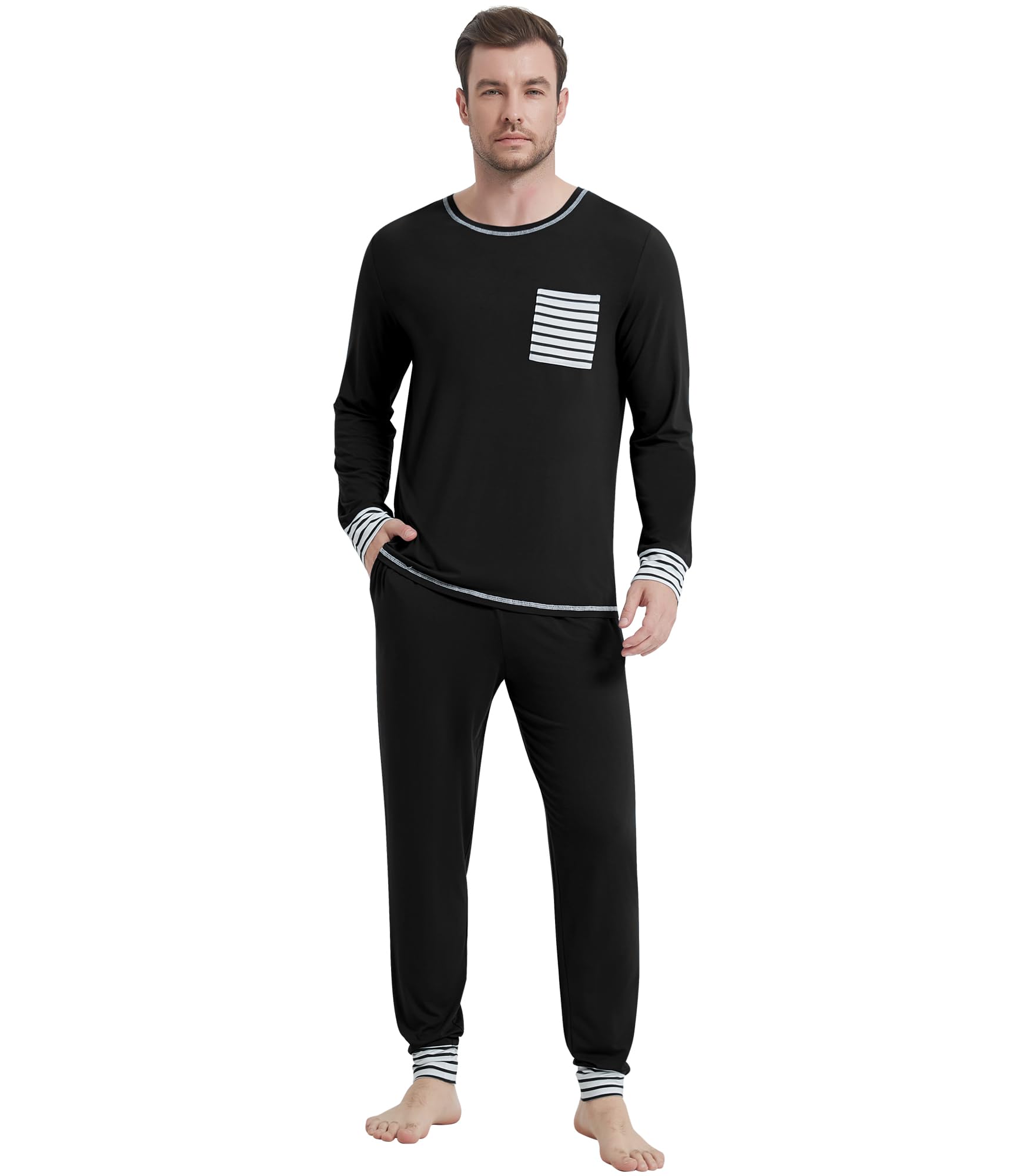 NACHILA Mens Pajamas Set Viscose Made from Bamboo Long Sleeve Fit Pj Set