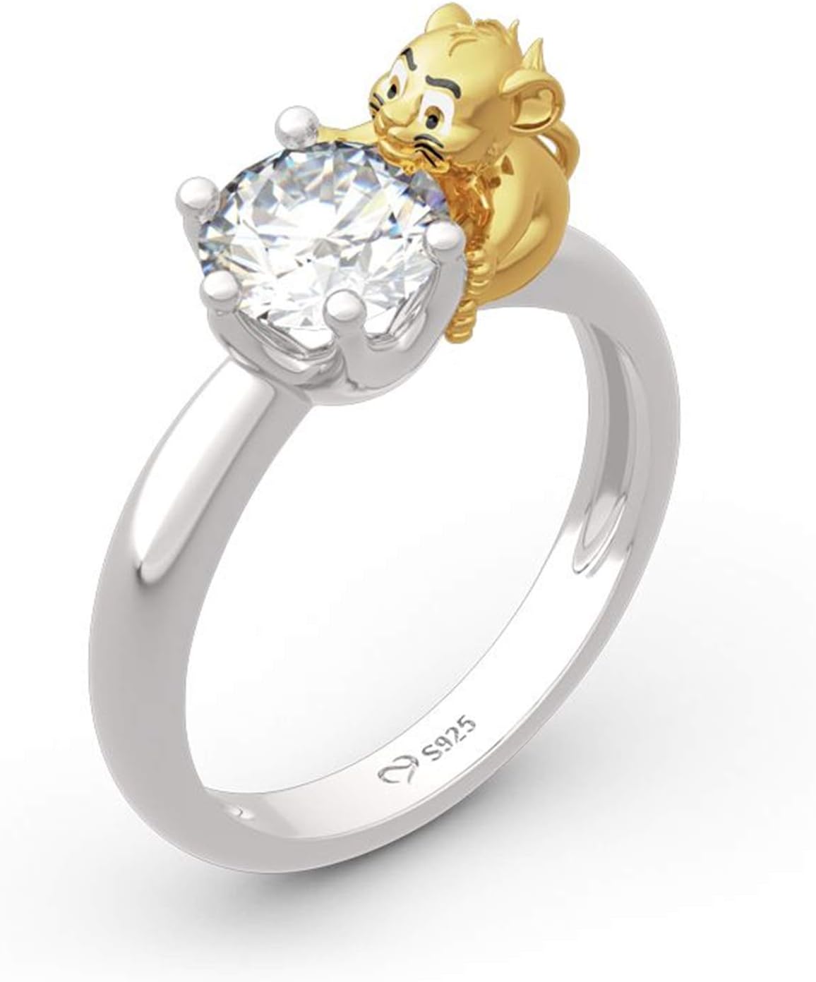 Jeulia Hug Me King of The Jungle Lion Crown Round Cut Sterling Silver Ring for Women Wife Girlfriend Engagement Wedding Anniversary Christmas Birthday with Jewelry Box