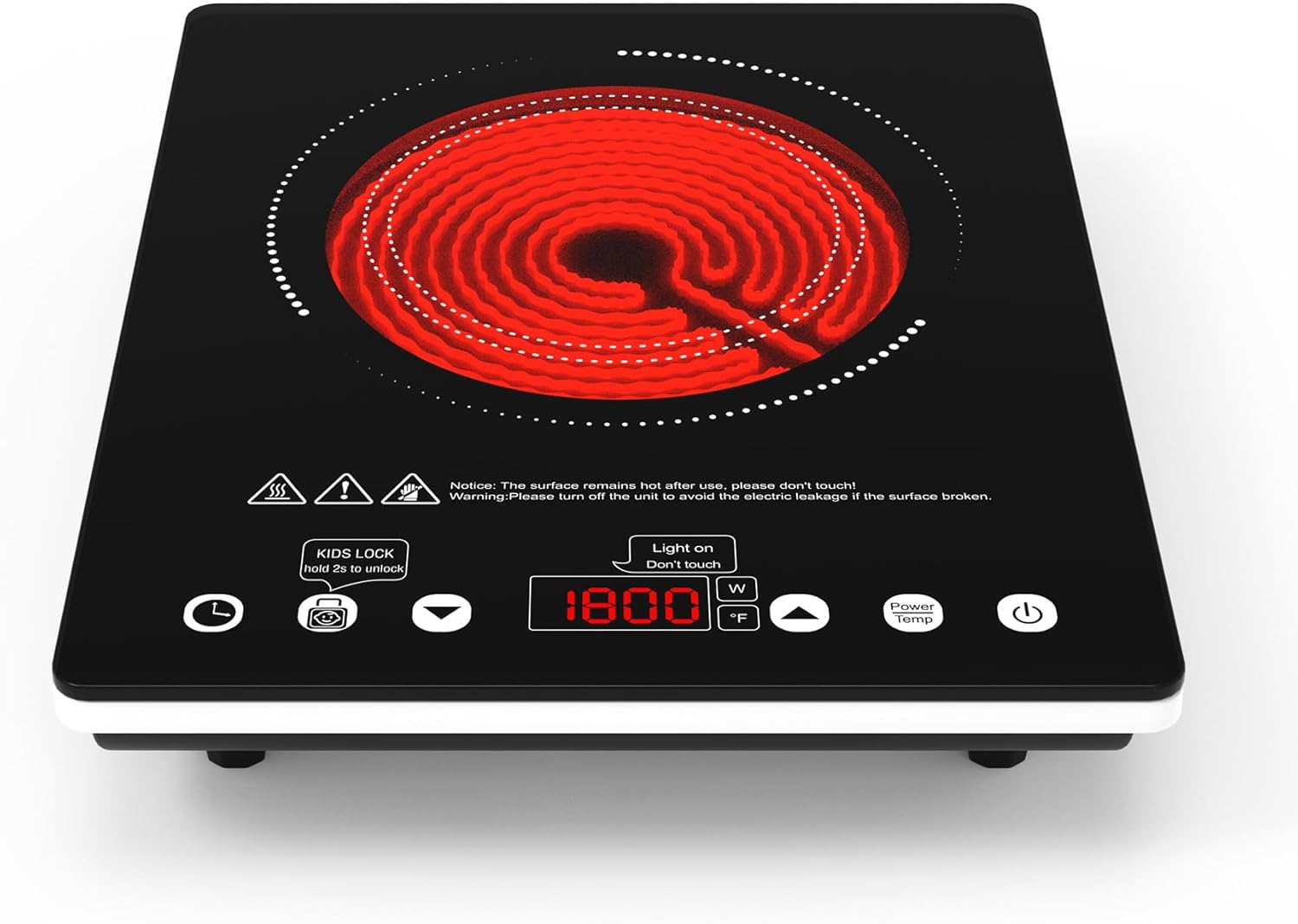 Portable Electric Cooktop, 1800W Single Burner Electric Stove with Touch Control, Child Safety Lock, Timer, 9 Power Level, Overheat Protection, Compact Induction Cooktop for Home Dorm Office