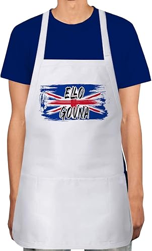 Makoroni - ELLO GOVNA British Britain England Apron Adjustable Kitchen Chef Apron with 2 Pockets Cooking Baking, DesU47