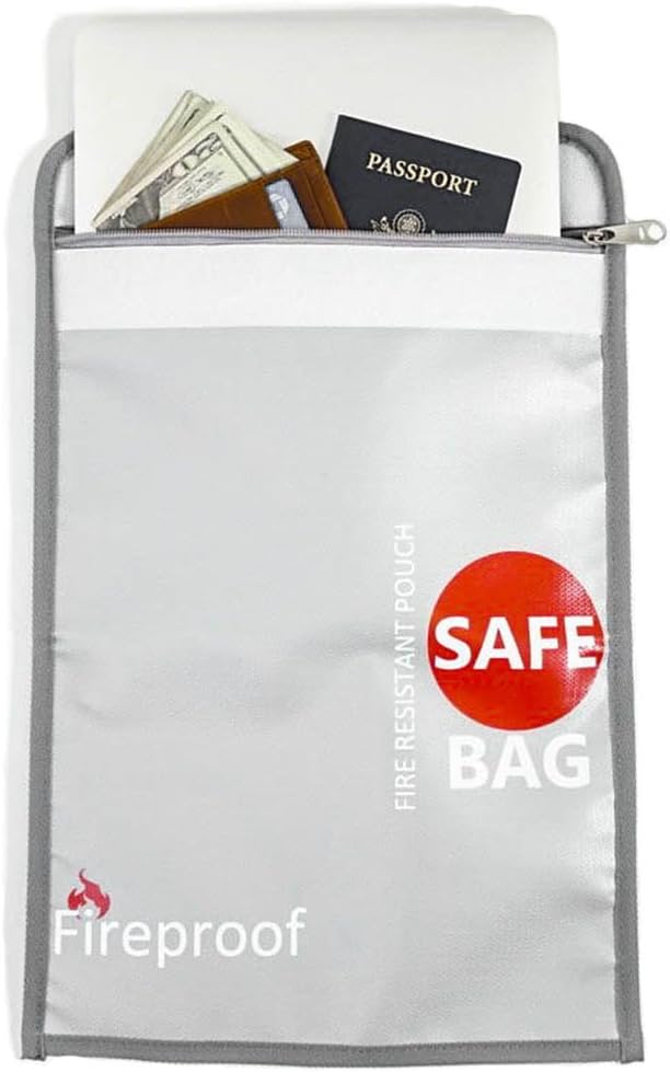 15"x 11" Fireproof Document Bag - New and Improved Non-Itchy Silicone Coated Fire Resistant Fiberglass and Water Resistant - Safe Storage for Documents, Money, Passports and valuables