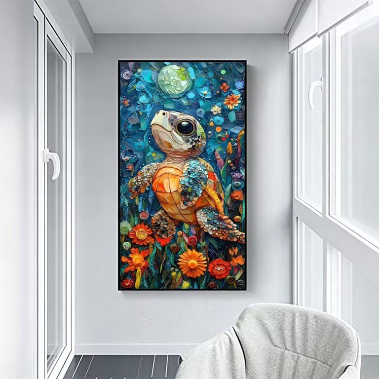 Pintura por números de tortuga marina en cuadro abstracto de 30x60cm 4