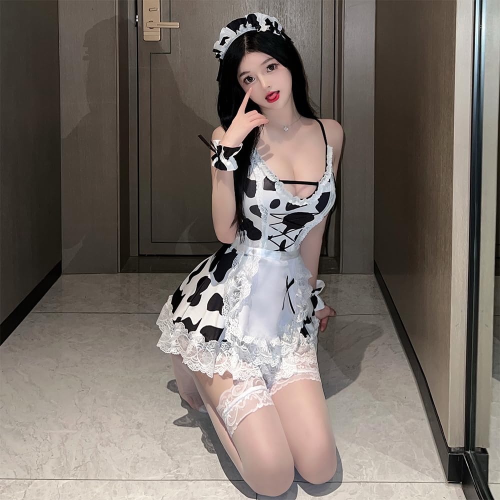 Damska cosplay anime krowa seksowna bielizna kawaii japońska piżama pokojówka