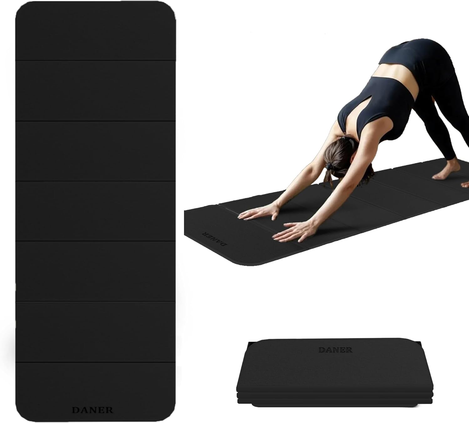 Foldable Yoga Mat 12mm Extra Thick Joint Protection,Portable Design for Travel/Pilates/Board/Camping,Environmental Sports Mat Non-Slip Gym Mat,Odorless POE Material Black