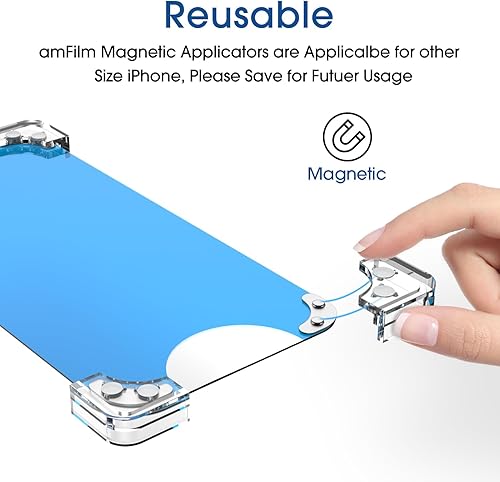 Miniatura 9 de amFilm Paquete de 3 protectores de pantalla magnéticos OneTouch compatibles con iPhone 15, accesorios de vidrio templado de 6.1 pulgadas, kit de
