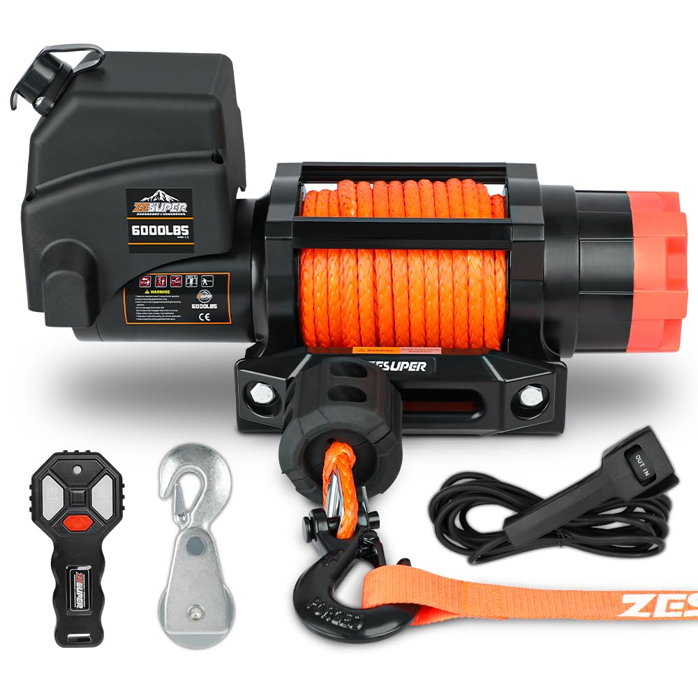 12V電動ウインチ6000lb Amazon.com: ZESUPER 6000lb Waterproof IP67 Electric Winch for UTV