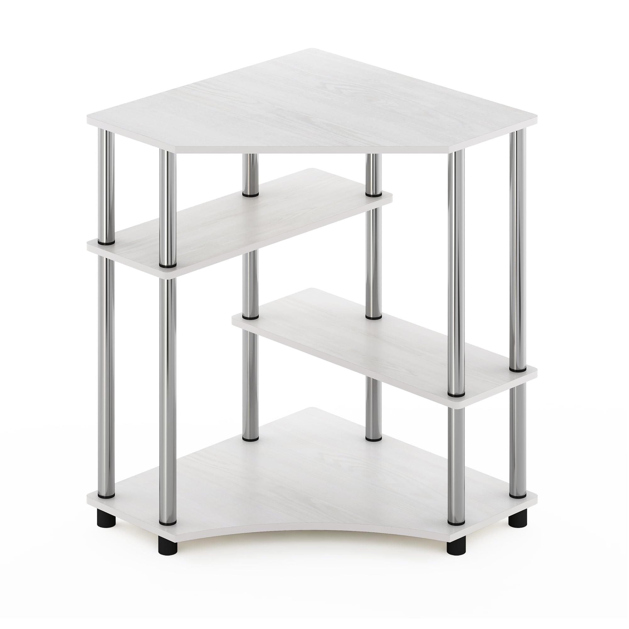 Furinno Turn-N-Tube Escritorio esquinero Que Ahorra Espacio con estantes, Engineered Wood, Roble Blanco/Acero Inoxidable, 79 (W) x 72.4 (H) x 57.2 (D) cm