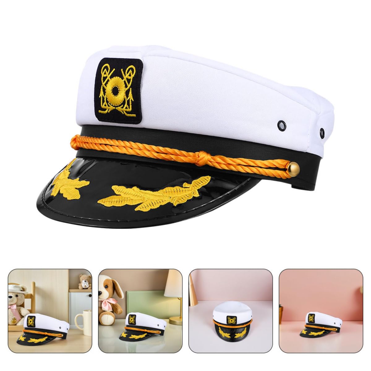 4pezzi Cappello da Capitano Regolabile per Barca e Yacht Tessuto in Poliestere Leggero e Resistente Design Ricamato Unico Adatto per Eventi di Gruppo e Abbigliamento Casual