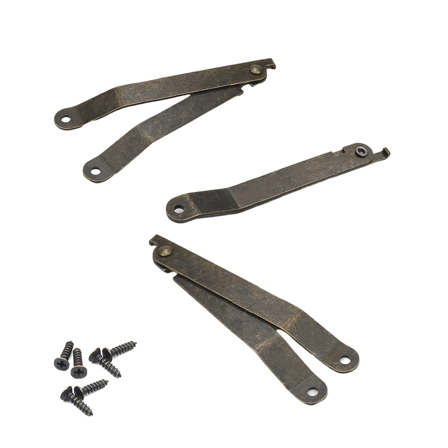 MroMax Folding Support Hinge, 97mm/3.82" Rotatable Folding Lid Support Stay Hinges, Bronze Tone Iron Lid Support Hinges for Wooden Boxes and Jewelry Cases 7Pcs