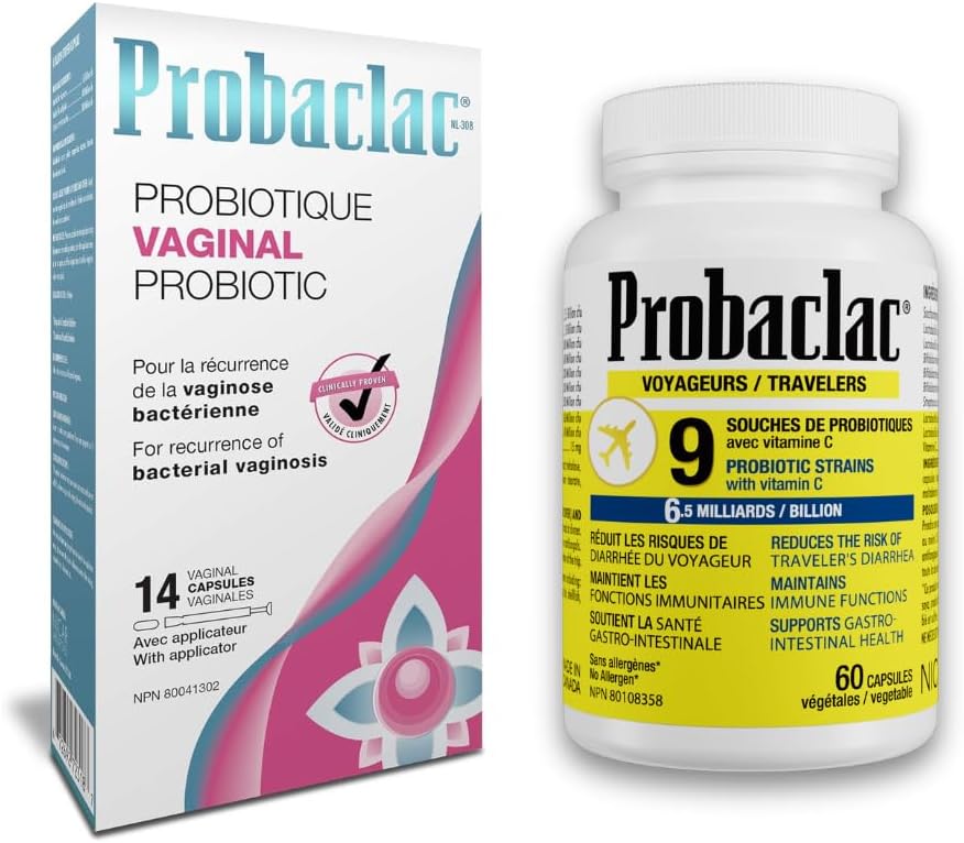 Probaclac Probaclac Probiotics Bundle | Travelers 6.5 Billion CFU (9 Strains) for Immune & Digestive Health + Vaginal Probiotic 8 Billion CFU for BV Support, Yeast Balance & Feminine Flora – 2 Pack
