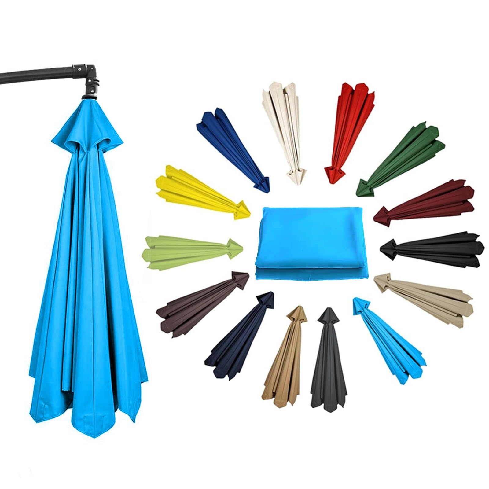 Replacement Parasol Canopy Cover, 6 Arms/8 Arms Sun Umbrella Replacement Cloth Patio Umbrella Replacement Canopy Cantilever & Balcony Parasols(Lake blue,6.5ft (200cm)/8 Ribs)