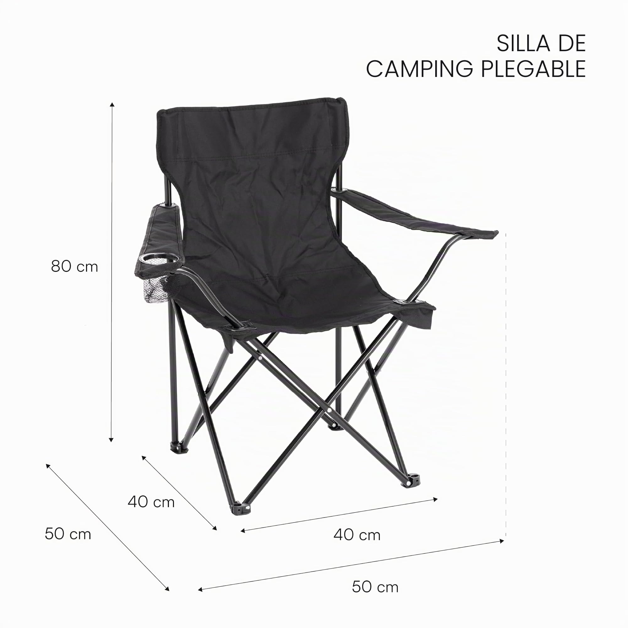 Baroni Set de 4 Piezas Sillas de Camping Plegable para Exterior, Jardín, Pesca, Silla de Camping Ligera e Impermeable, Silla de Camping Portátil y Plegable, Color Negro, 50x50x80 cm