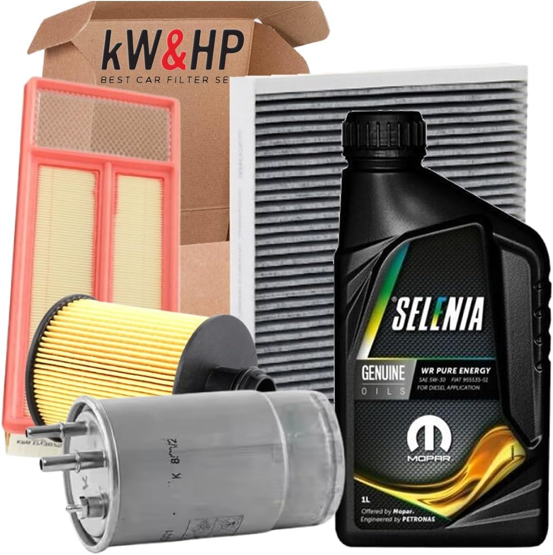KIT TAGLIANDO 4 FILTRI E 4LT OLIO ORIGINALE WR 5W30 PER FIAT 500 PANDA 169 QUBO 1.3 DIESEL 55 KW, 75CV