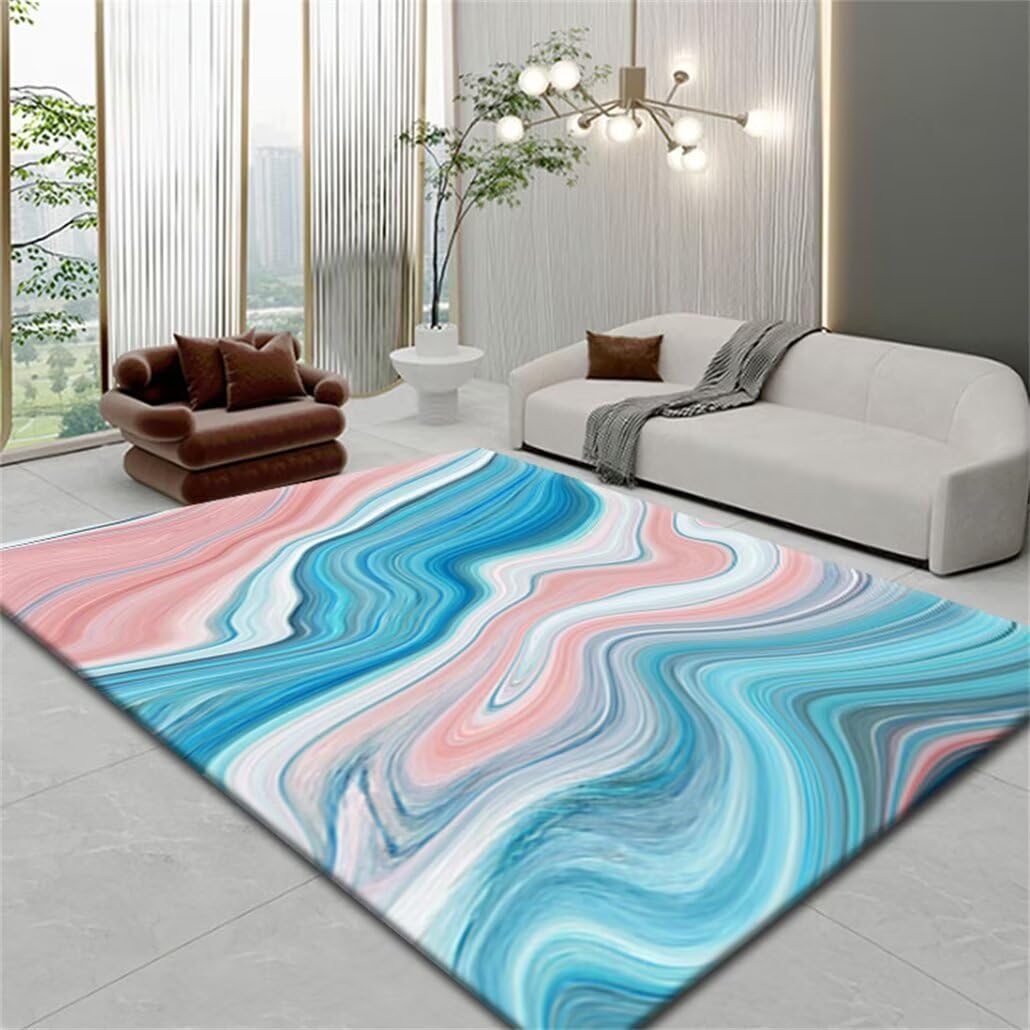 Tapis pour salon lavable fini les taches avec le style bleu