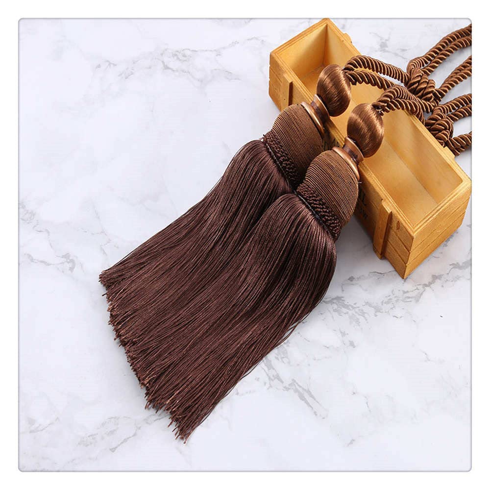Embrasses de Rideaux Vintage avec Pompons et Boules suspendues - 1 Paire d'attaches, Accessoires Traitement fenêtre(Dark Brown)