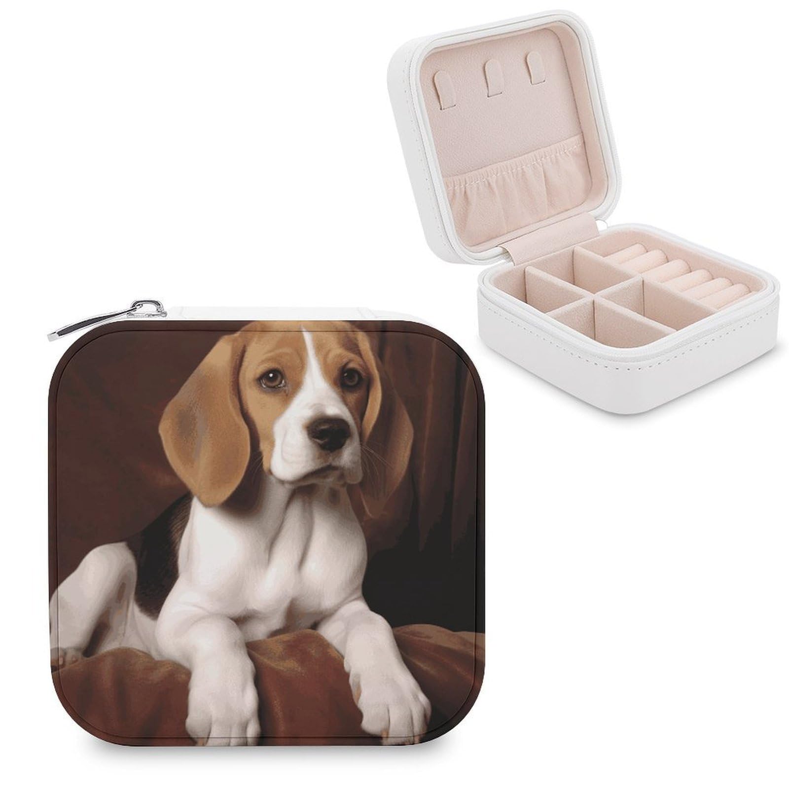 JTREHY Travel Ovely Pet Dog Beagle Jewelry Case Portable Display Storage Box PU Leather Mini Jewelry Travel Case Personalized Travel Jewelry Organizer Small Jewelry Box for Women