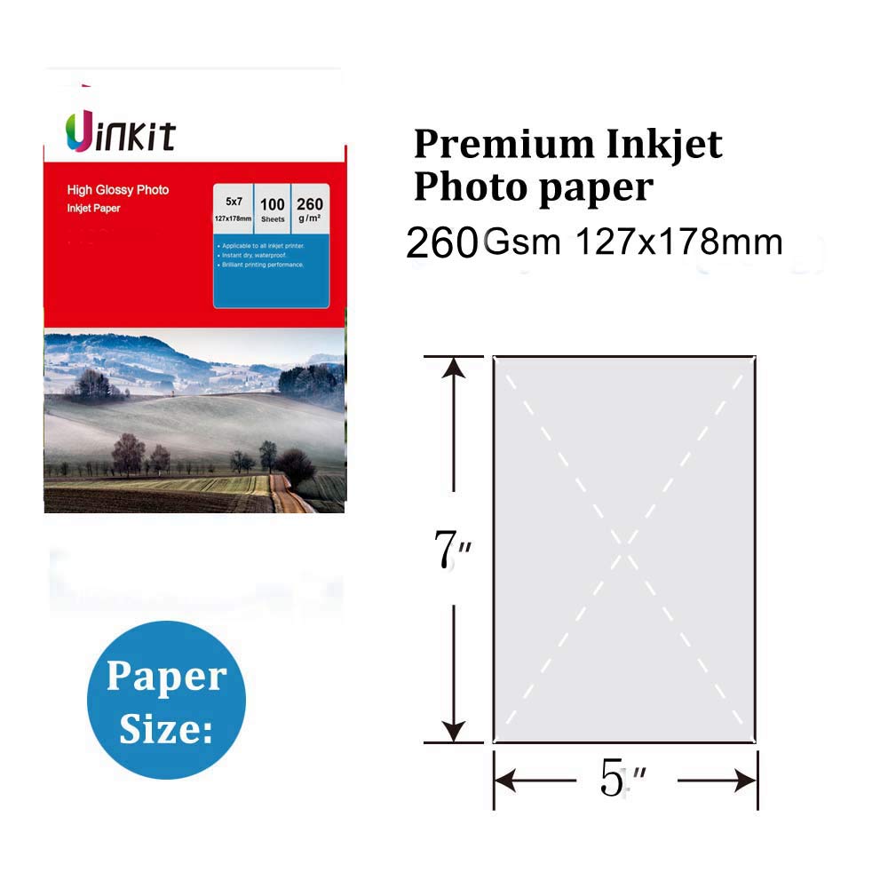 5 x 7 papier fotograficzny wysoki połysk - 1000 arkuszy 7 x 5 papier atramentowy gruby 260 g/m2 tylko drukarka atramentowa 127 x 178 mm Uinkit
