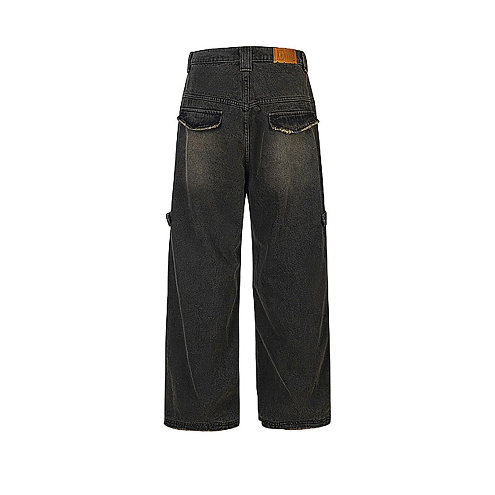 Generico Jeans Baggy Uomo Cargo Invernali Strappati Moto Y2K Pantaloni Jins Loose Salopette Fit Slim Zampa Larghi Balloon Flare Bootcut