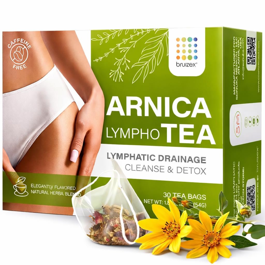 Bruizex Arnica Tea for Bruising and Swelling, Post Surgery Recovery after Liposuction, Tummy Tuck, 360 Lipo, BBL I Blend For Lymphatic Drainage Massage & Fibrosis with Ginger I 30 arnica tea bags