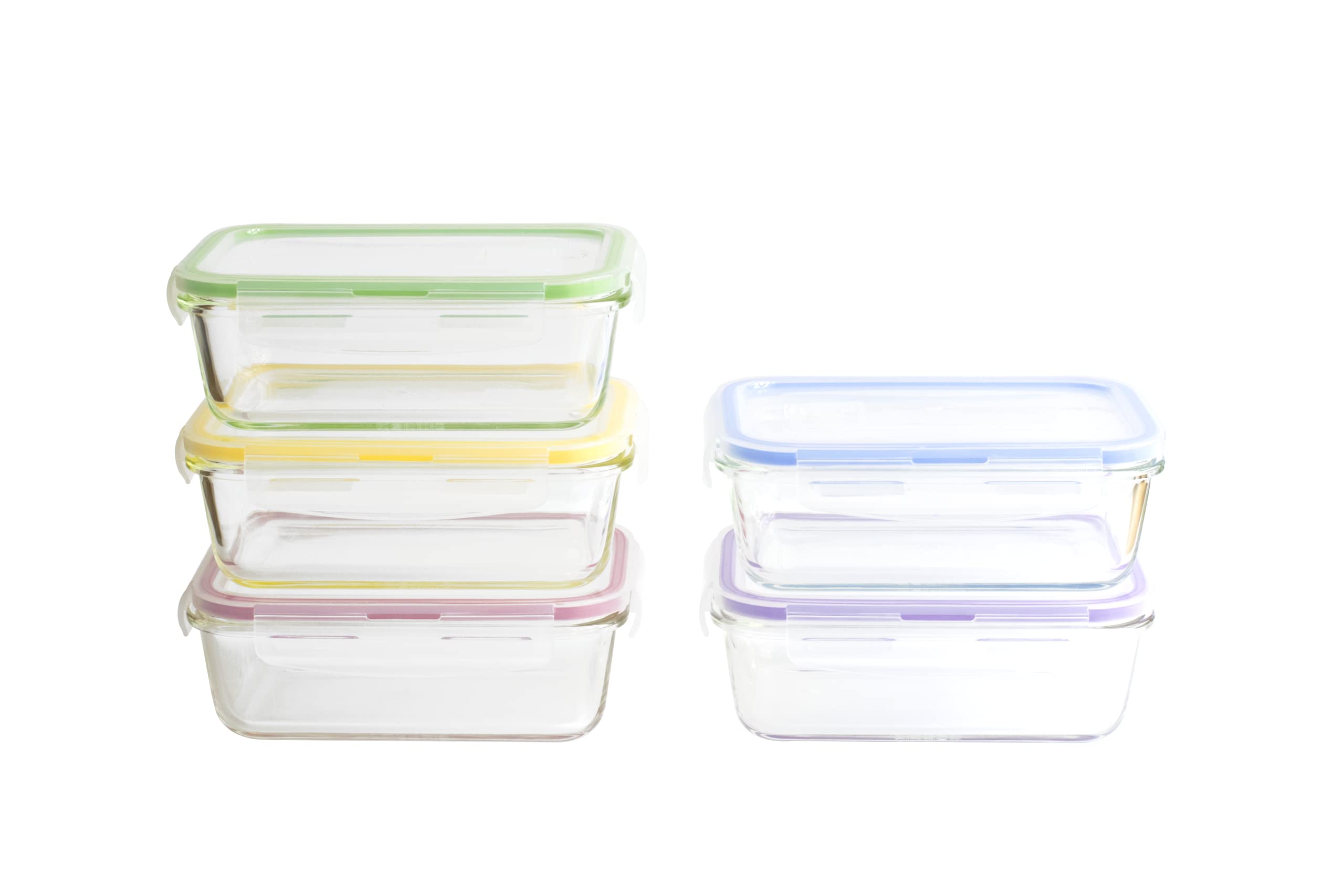 Pebbly - Set di 5 contenitori in vetro per la conservazione di cibi in lotti - 5 x 850 ml - Set di 5 contenitori colorati, grande capacità, per la conservazione e il trasporto