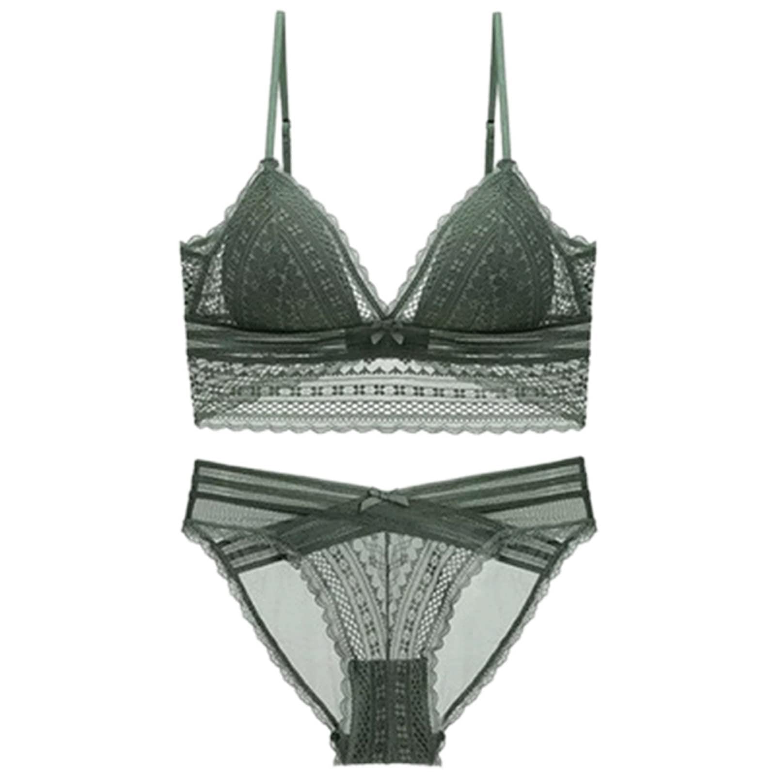 Bielizna Koronkowa biustonosz typu bralette z niskim tyłem + stringi Bielizna nocna Dwuczęściowy zestaw bielizny bandażowej (kolor: zielony, rozmiar: Xl) (zielony XL)