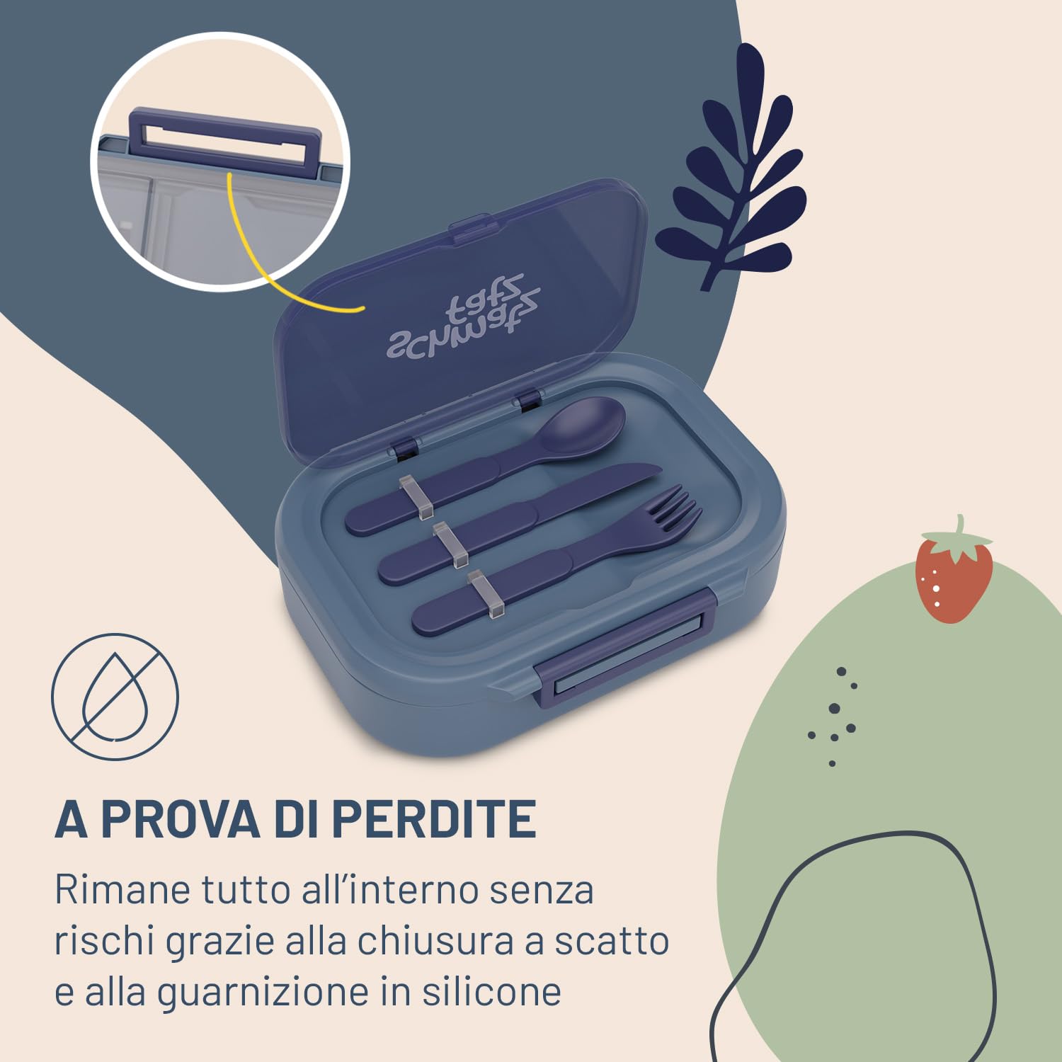 Klarstein Schmatzfatz - Portapranzo Ermetico, Lunch Box Con 3 Scomparti, Tritan Senza BPA, Lavabile In Lavastoviglie, Include Le Posate, Design Colorato, Blu Porcellana, Compatto & Portatile