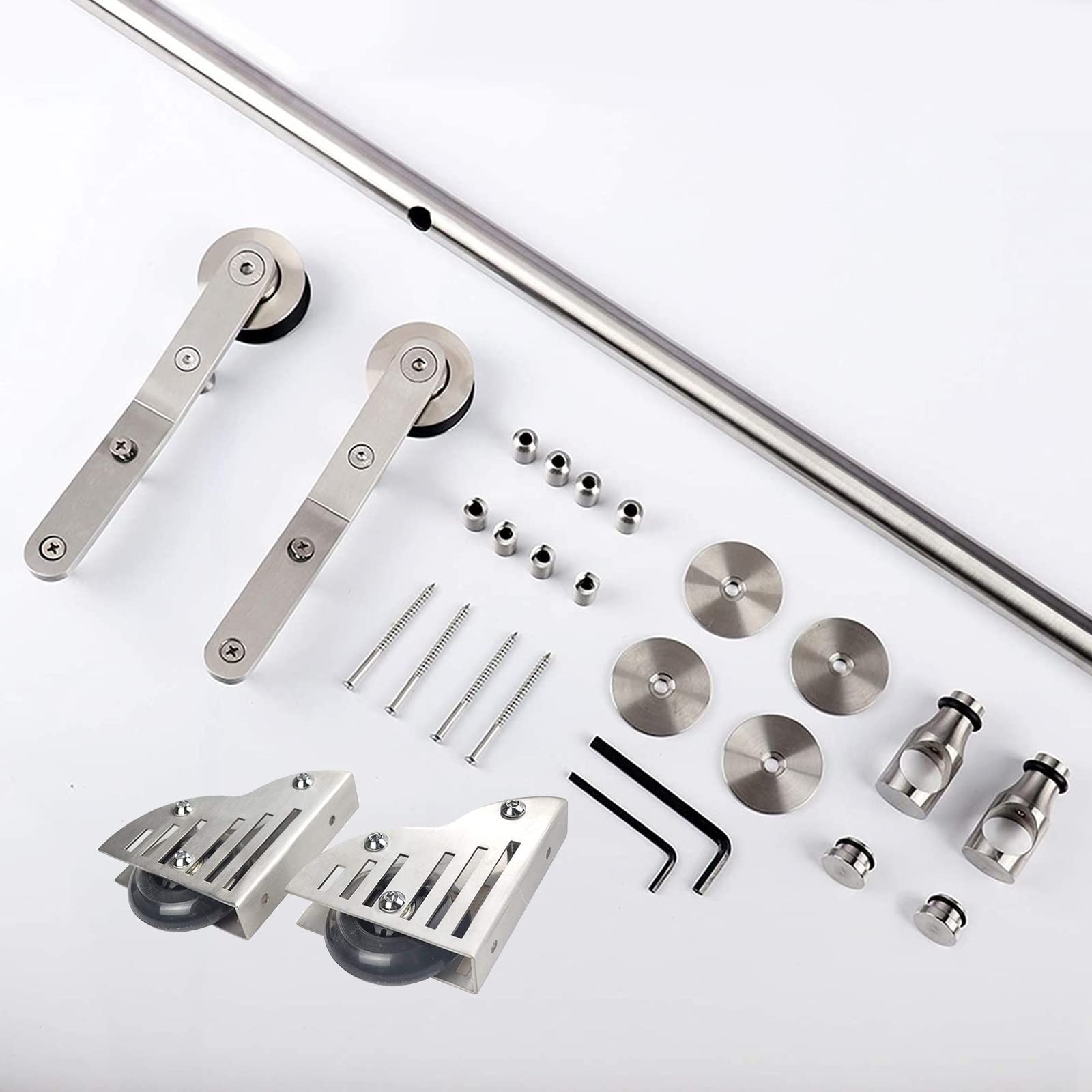 Kit Di Ferramenta Scala Della Libreria Rotolamento - Set Ferramenta Di Binario Porta Scorrevole, Tubo Tondo Mobile In Acciaio Inox(senza Scaletta), Per Casa/loft, Con Ruote A Rulli A Pavimento