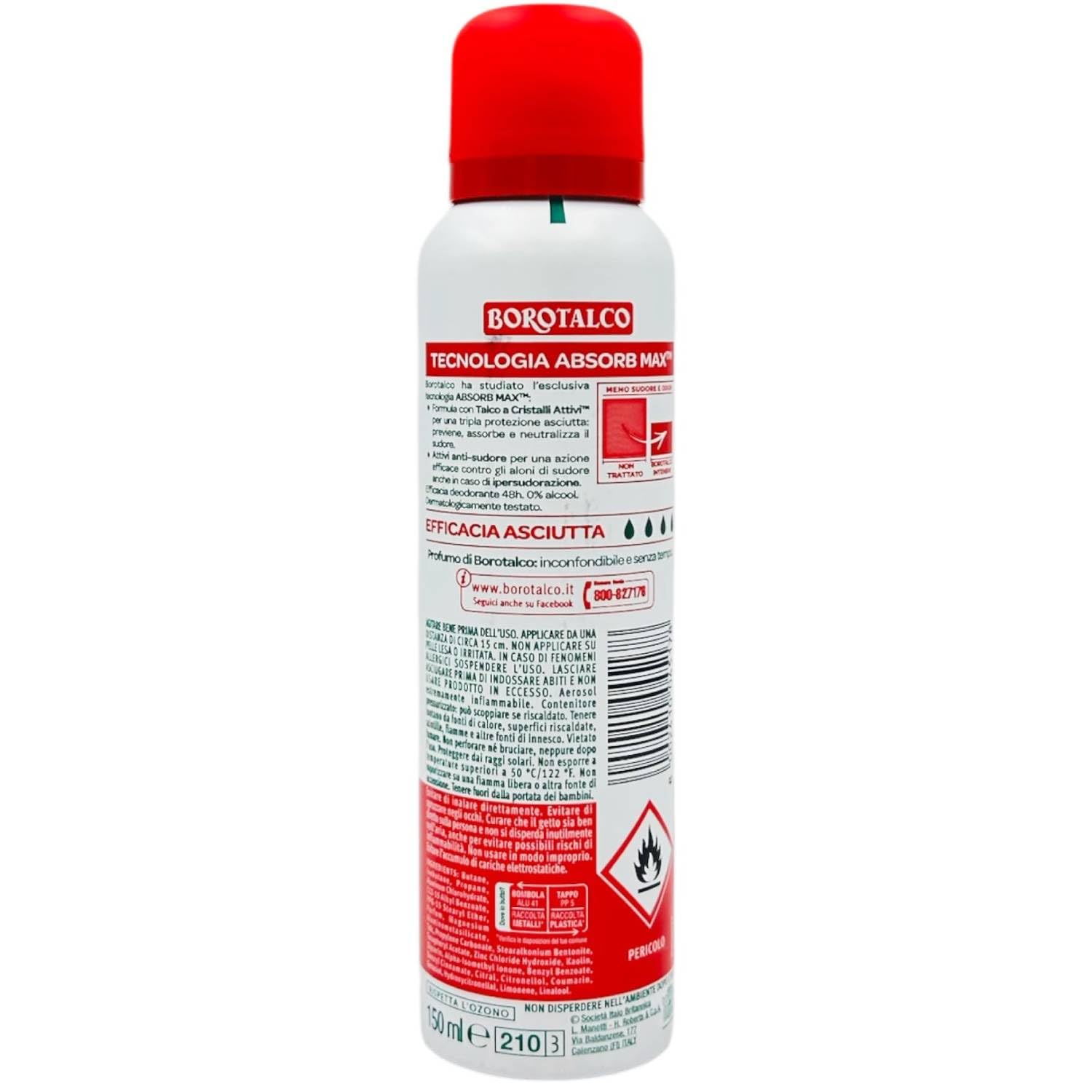 Borotalco Intensive Deospray mit Talkum mit aktiven Kristallen, Überschwitzen, 72 Stunden, 150 ml (12)