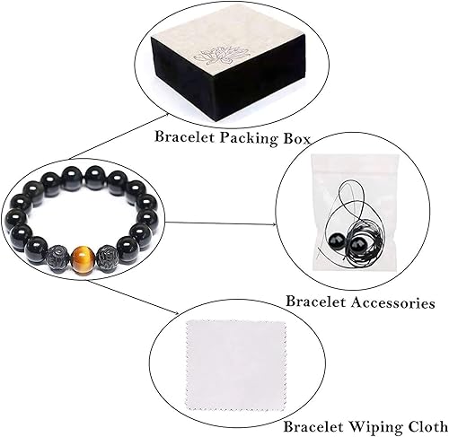 Miniatura 6 de Pulsera de obsidiana negra, pulsera de obsidiana negra Feng Shui para mujeres, hombres y parejas, hecha a mano con piedra tallada de ojo de tigre