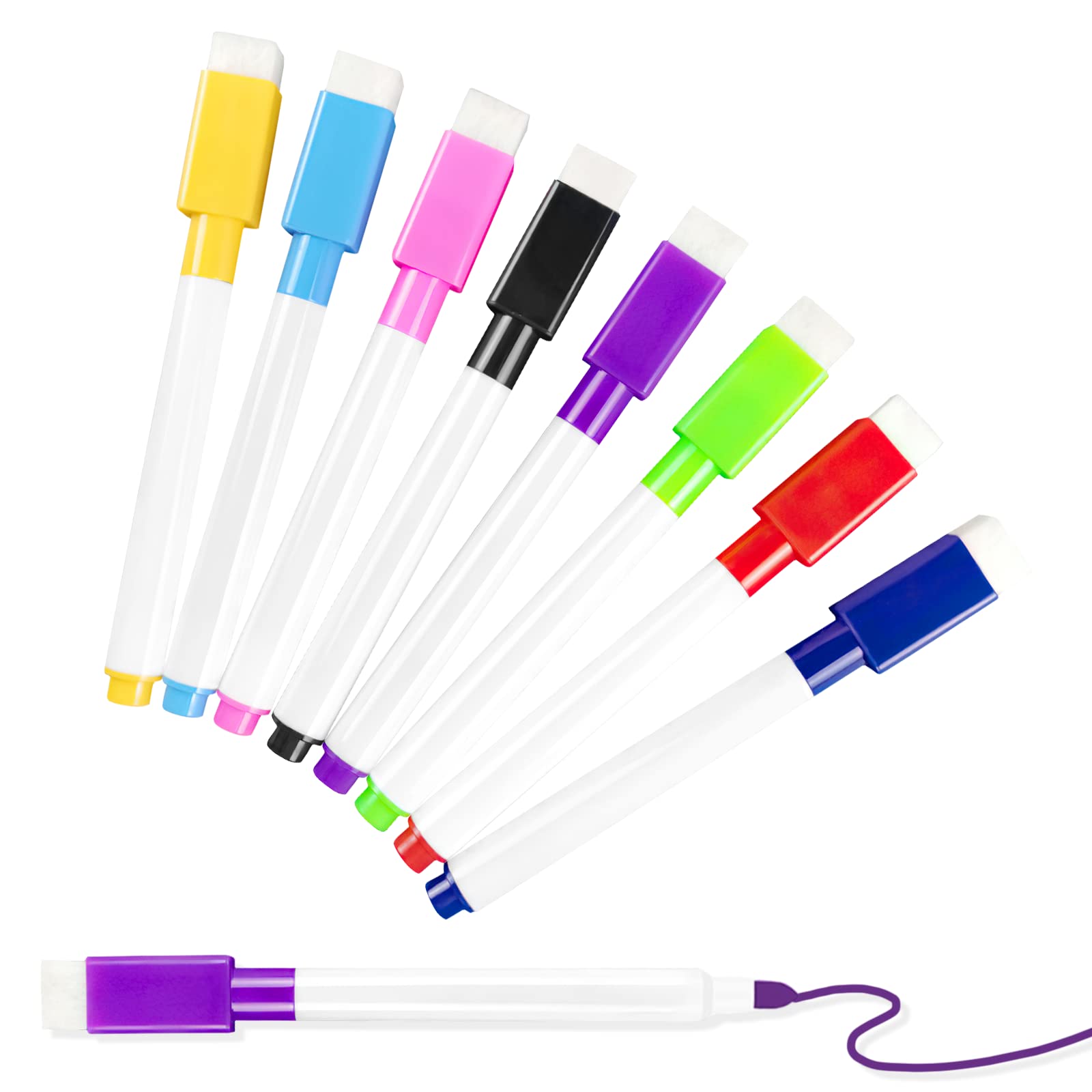 JEFURE20 Pcs Colorful Magnetic Dry Erase Markers with Eraser Cap, White Board Mini Dry erase Markers Bulk, Fine Point Tip Student White Board Markers for Kids Teachers Office School Supplies