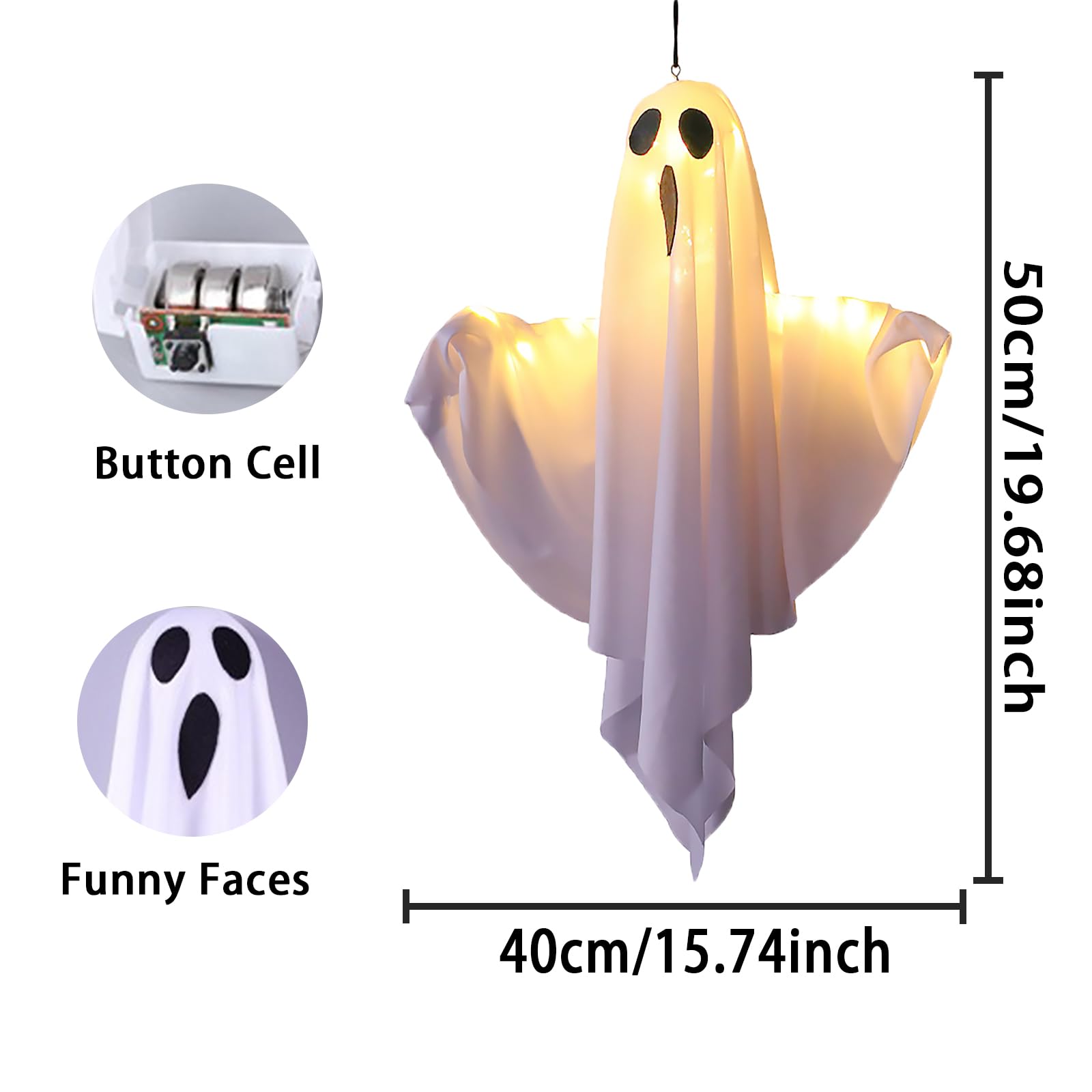 Decoración de Halloween con espíritus LED [Set de 2] - Saco de viento espeluznante móvil con 3 modos de luz LED, decoración para interiores y exteriores de jardín, ventanas, patio, porche