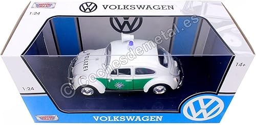 Miniatura 5 de 1966 Volkswagen Beetle Alemán Policía Coche Blanco y Verde 124 Diecast Model Car por Motormax