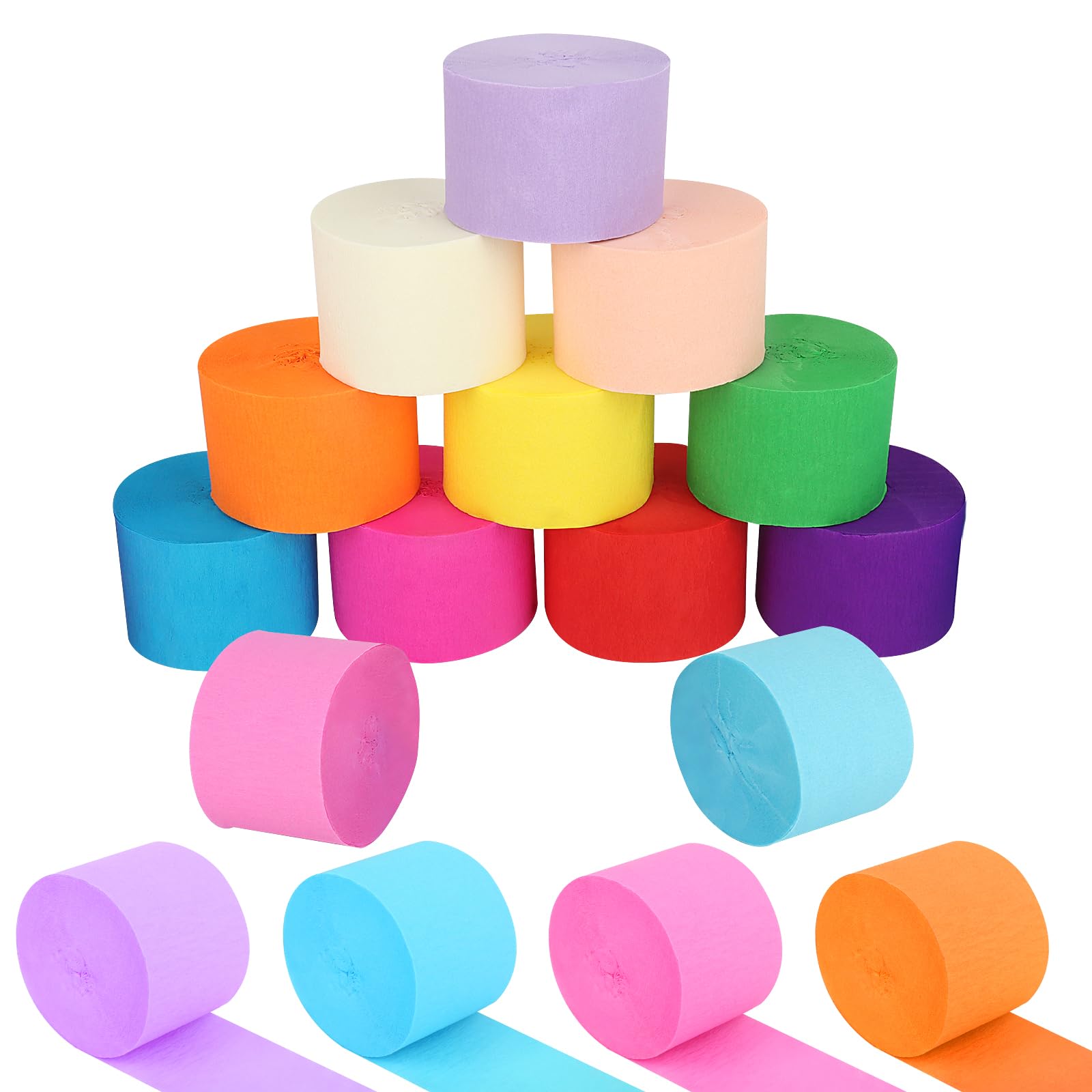 Nadinsta 12 Rouleaux Papier Crépon Multicolores 4,5 Cm X 25 M - Serpentin Coloré Pour Décoration Mariage, Anniversaire, Noël, Fêtes, Bricolage