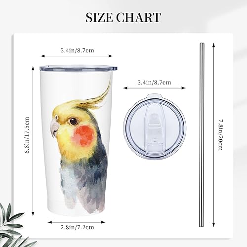 Miniatura 3 de Vaso de acero inoxidable con tapa y pajita, con diseño de pájaro de acuarela, cocatúa y pajita, taza de café aislada de 20 onzas y taza de té, taza