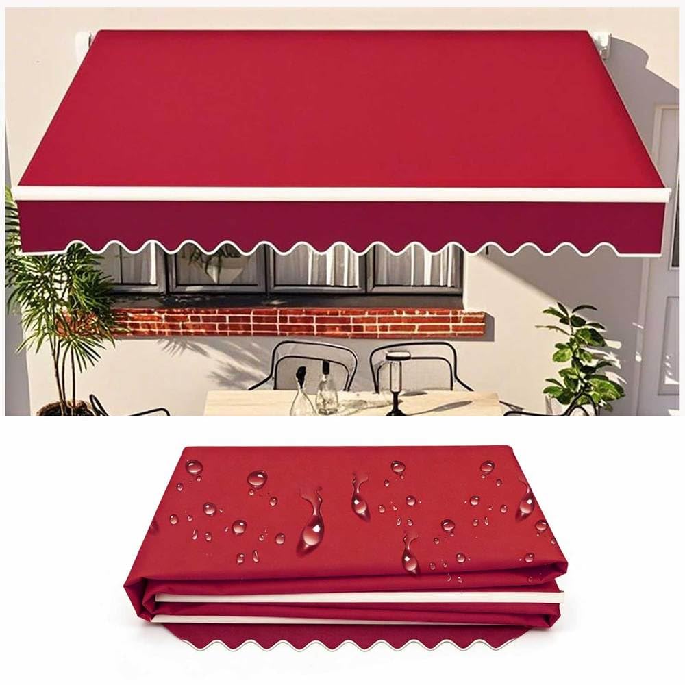 Manual Awning Replacement Fabric (Fabric Only) Retractable Outdoor Patio Garden Polyester Canopy Outdoor Sunshade Canopy Awning Cover for Yard, Deck, Balcony,Red,13x8ft/400x250cm